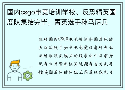 国内csgo电竞培训学校、反恐精英国度队集结完毕，菁英选手秣马厉兵